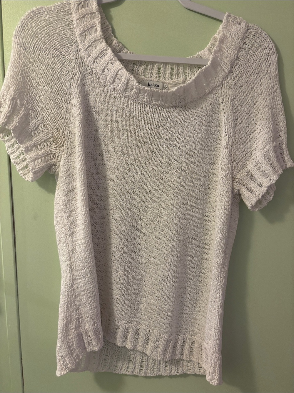 Liz Claiborne White Open-Knit Short Sleeve Top